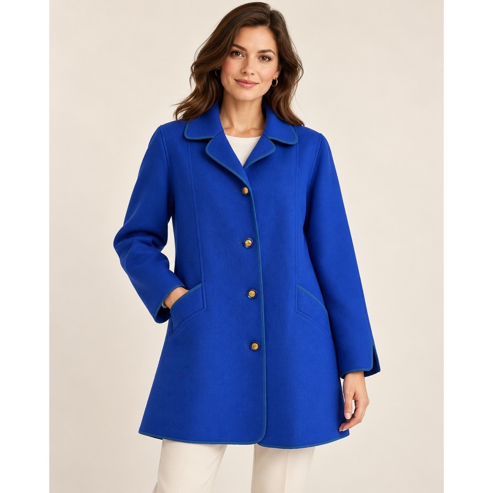 Weinberg Paris Vintage Wool Blend Coat Cobalt Blue French Made Size 38 Medium